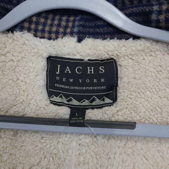 Jachs NY Sherpa Lined Blue Plaid‎ Shirt Jacket Wool Blend Men L Buttons Pockets - Picture 13 of 16